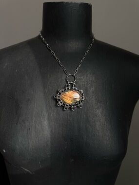 Labradorite Pendant Necklace chainmaille necklace setting goth jewelry witchy